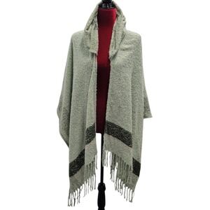 Simply Noelle Hooded Poncho Cape Fringe Open Front Layer One Sz Sage Green G362